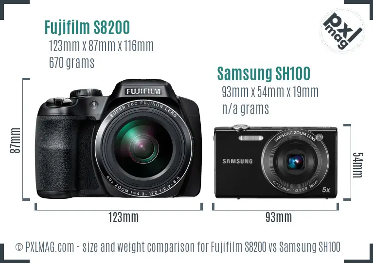 Fujifilm S8200 vs Samsung SH100 size comparison