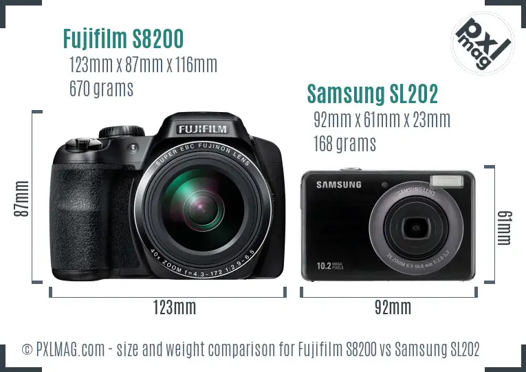Fujifilm S8200 vs Samsung SL202 size comparison Fujifilm S8200 vs Samsung SL202 size comparison