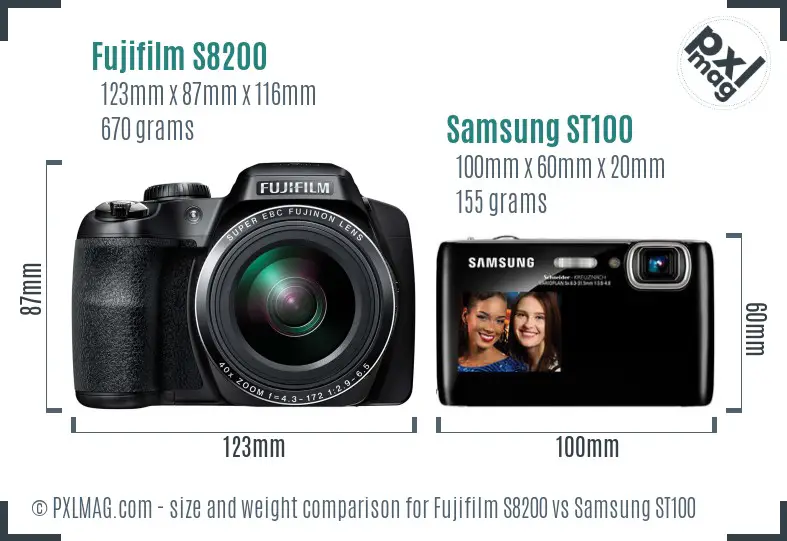 Fujifilm S8200 vs Samsung ST100 size comparison Fujifilm S8200 vs Samsung ST100 size comparison