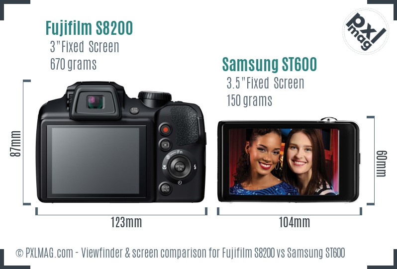 Fujifilm S8200 vs Samsung ST600 Screen and Viewfinder comparison