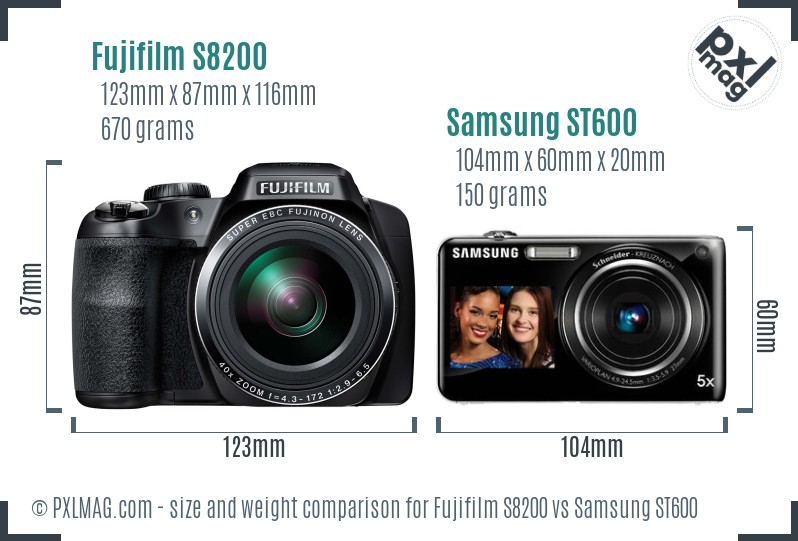 Fujifilm S8200 vs Samsung ST600 size comparison
