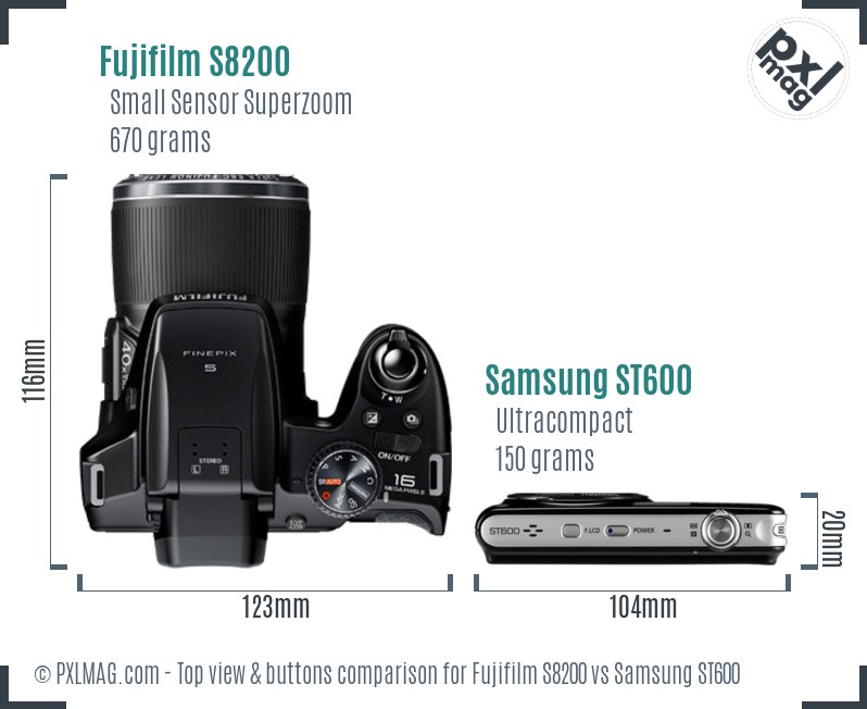 Fujifilm S8200 vs Samsung ST600 top view buttons comparison