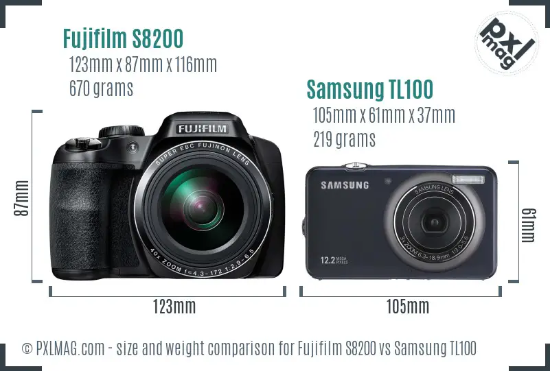 Fujifilm S8200 vs Samsung TL100 size comparison Fujifilm S8200 vs Samsung TL100 size comparison