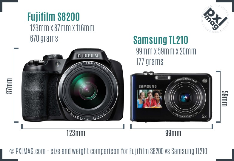 Fujifilm S8200 vs Samsung TL210 size comparison