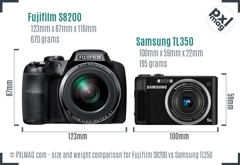 Fujifilm S8200 vs Samsung TL350 size comparison