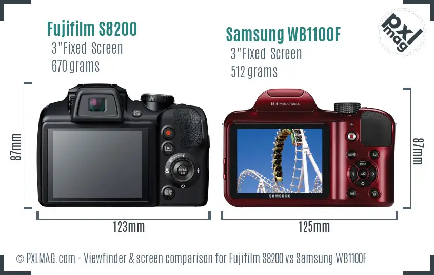 Fujifilm S8200 vs Samsung WB1100F Screen and Viewfinder comparison