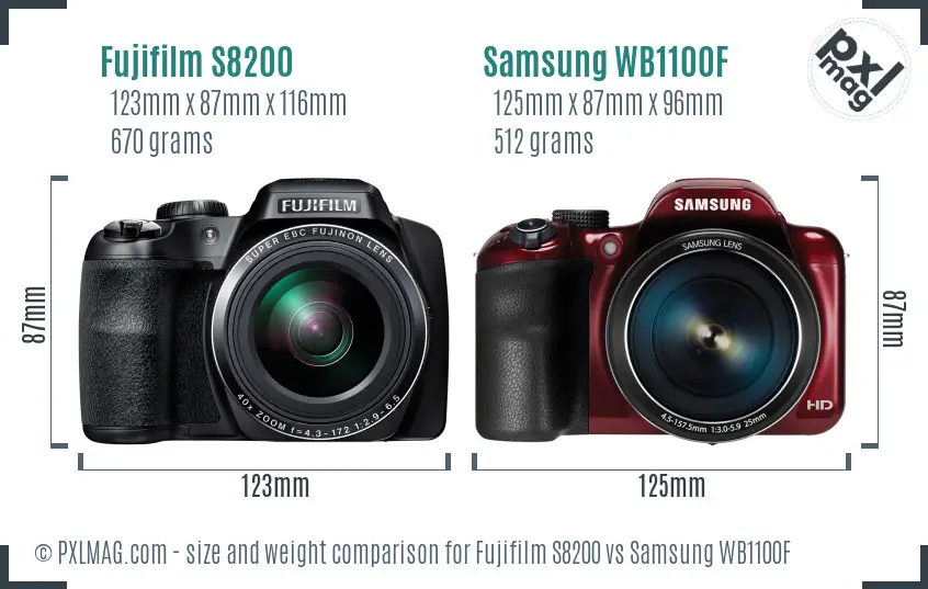 Fujifilm S8200 vs Samsung WB1100F size comparison