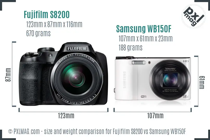 Fujifilm S8200 vs Samsung WB150F size comparison