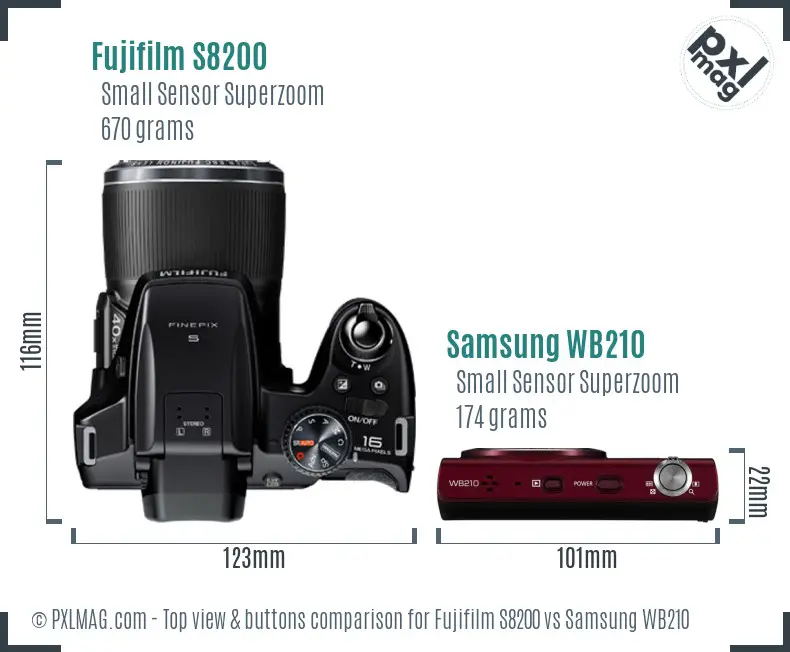 Fujifilm S8200 vs Samsung WB210 top view buttons comparison