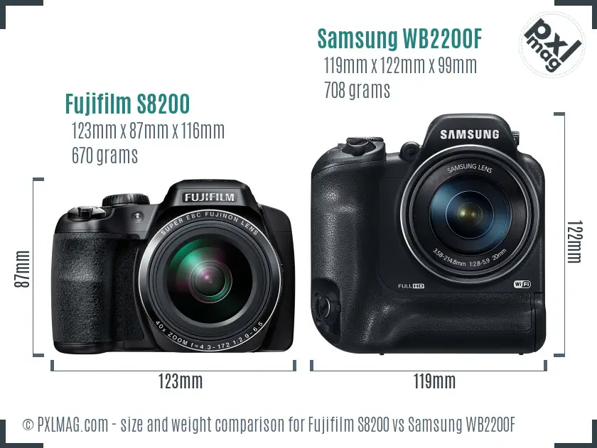 Fujifilm S8200 vs Samsung WB2200F size comparison