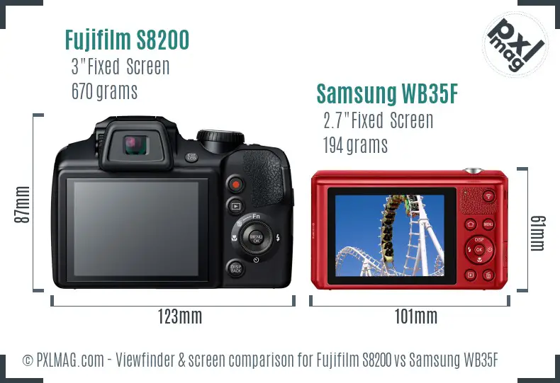 Fujifilm S8200 vs Samsung WB35F Screen and Viewfinder comparison