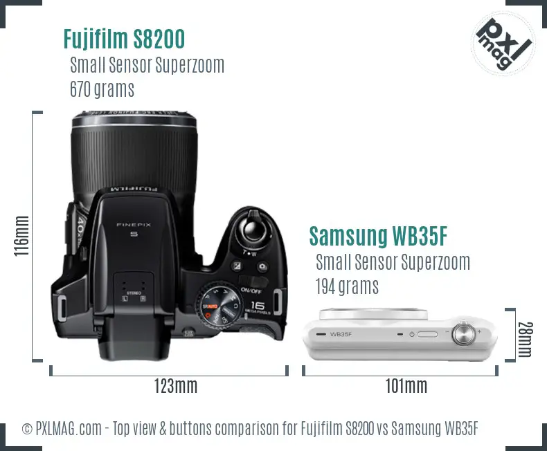Fujifilm S8200 vs Samsung WB35F top view buttons comparison