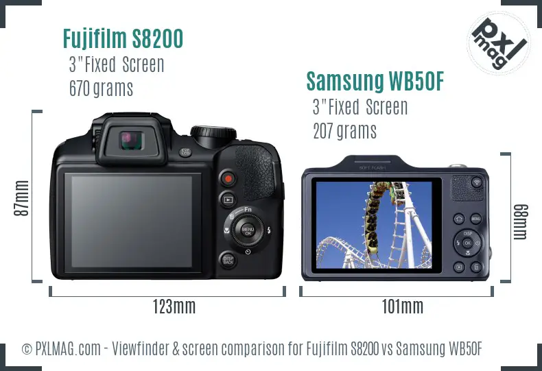 Fujifilm S8200 vs Samsung WB50F Screen and Viewfinder comparison Fujifilm S8200 vs Samsung WB50F Screen and Viewfinder comparison