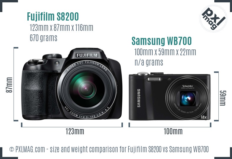 Fujifilm S8200 vs Samsung WB700 size comparison