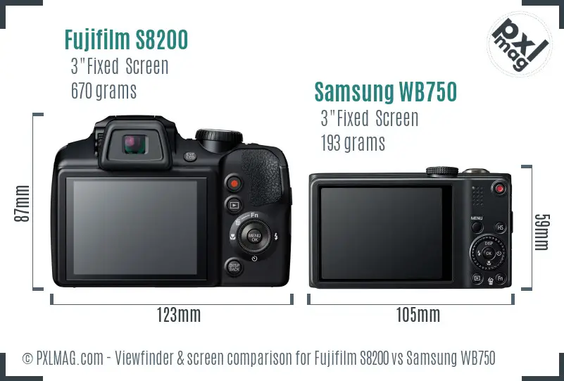 Fujifilm S8200 vs Samsung WB750 Screen and Viewfinder comparison