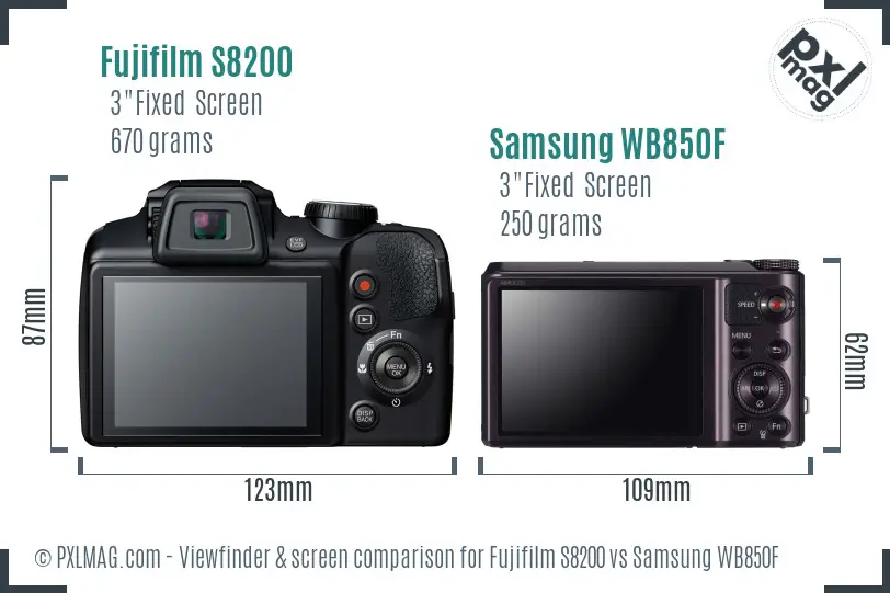 Fujifilm S8200 vs Samsung WB850F Screen and Viewfinder comparison