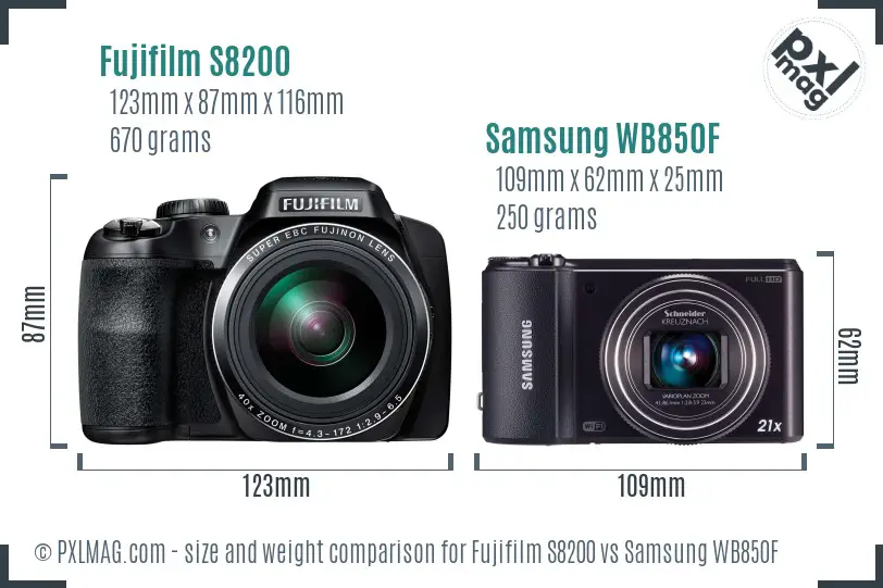 Fujifilm S8200 vs Samsung WB850F size comparison