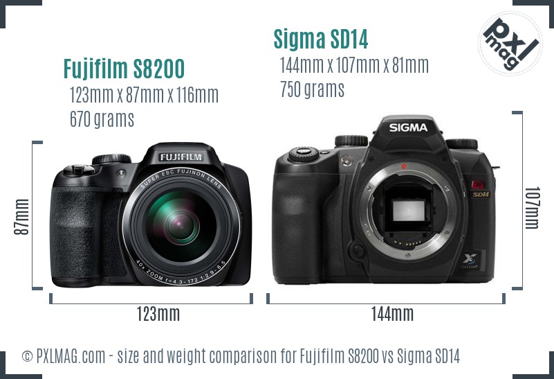 Fujifilm S8200 vs Sigma SD14 size comparison Fujifilm S8200 vs Sigma SD14 size comparison