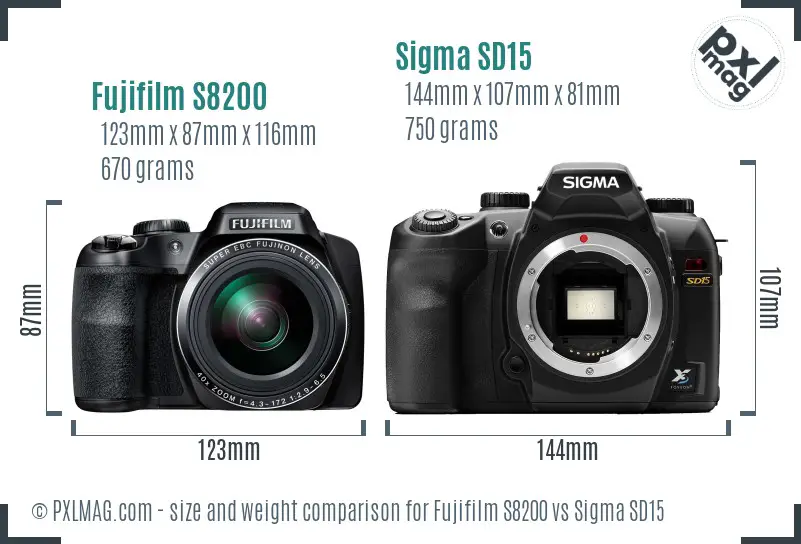 Fujifilm S8200 vs Sigma SD15 size comparison