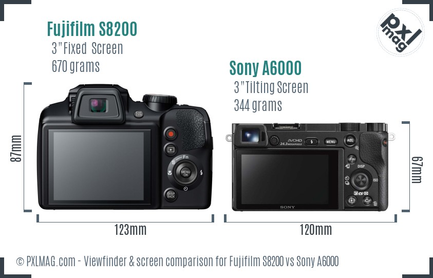 Fujifilm S8200 vs Sony A6000 Screen and Viewfinder comparison