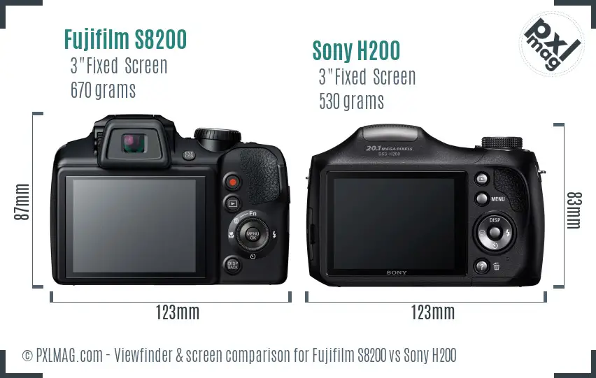 Fujifilm S8200 vs Sony H200 Screen and Viewfinder comparison