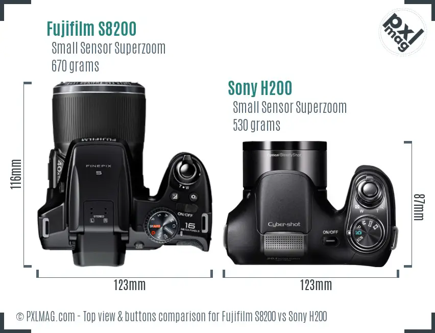 Fujifilm S8200 vs Sony H200 top view buttons comparison