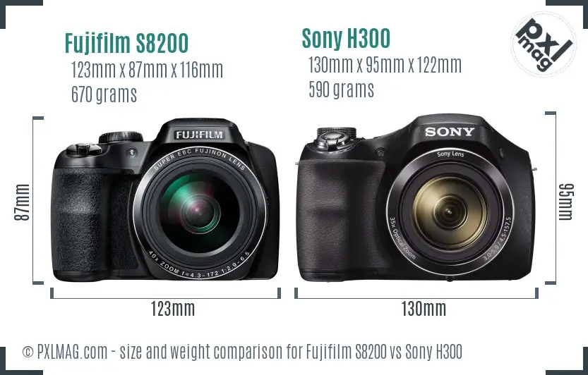 Fujifilm S8200 vs Sony H300 size comparison