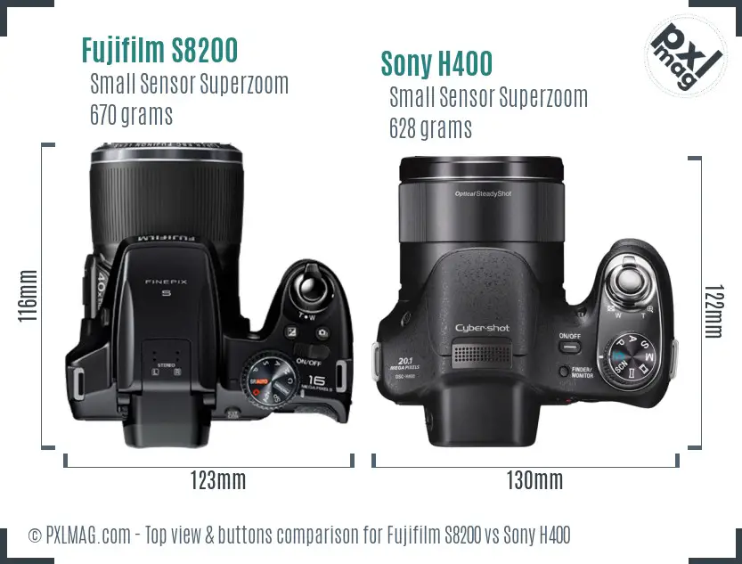 Fujifilm S8200 vs Sony H400 top view buttons comparison