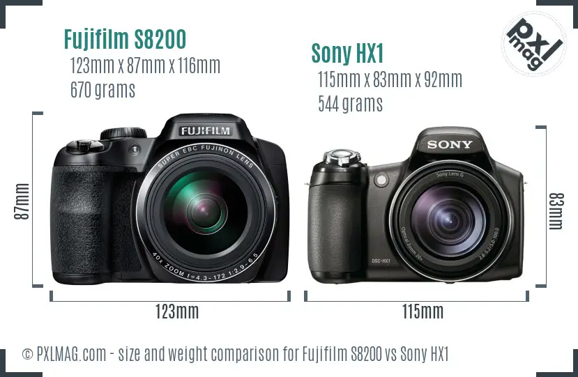 Fujifilm S8200 vs Sony HX1 size comparison