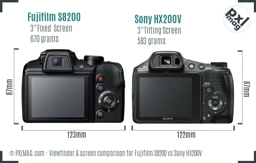 Fujifilm S8200 vs Sony HX200V Screen and Viewfinder comparison