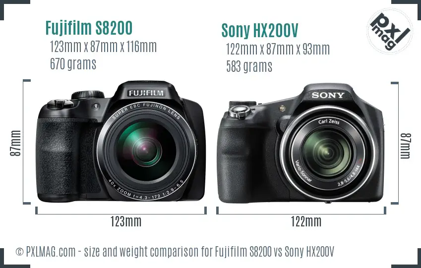 Fujifilm S8200 vs Sony HX200V size comparison