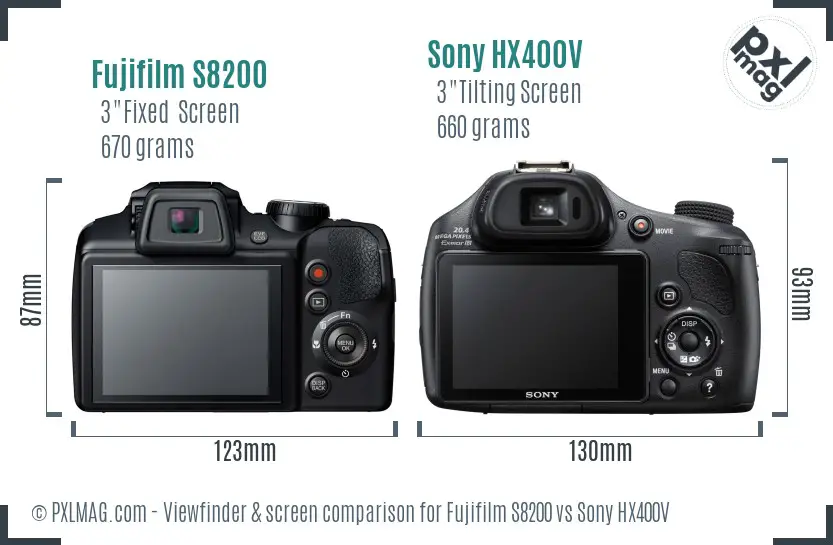 Fujifilm S8200 vs Sony HX400V Screen and Viewfinder comparison