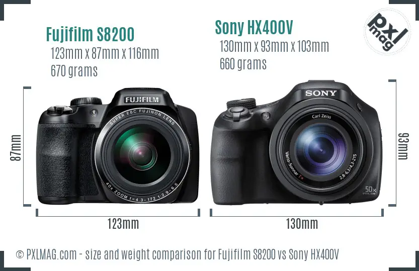 Fujifilm S8200 vs Sony HX400V size comparison