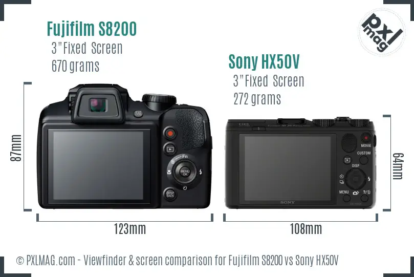 Fujifilm S8200 vs Sony HX50V Screen and Viewfinder comparison