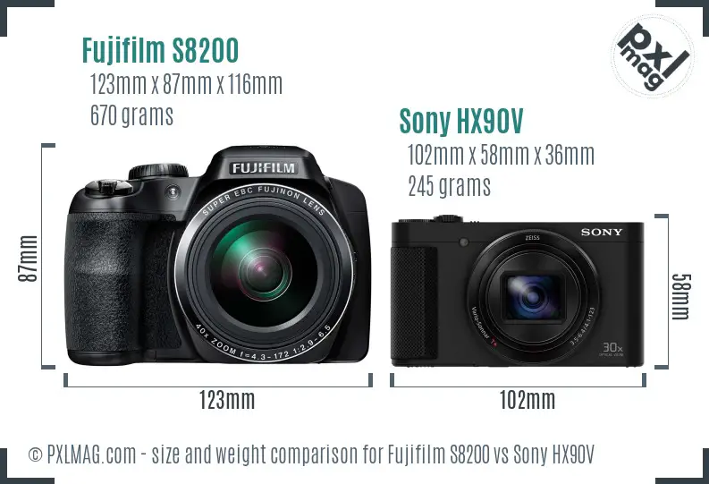 Fujifilm S8200 vs Sony HX90V size comparison