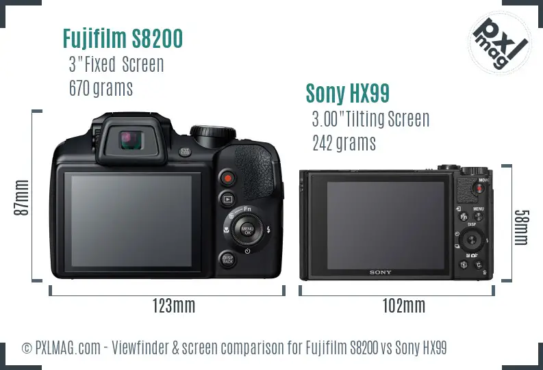 Fujifilm S8200 vs Sony HX99 Screen and Viewfinder comparison