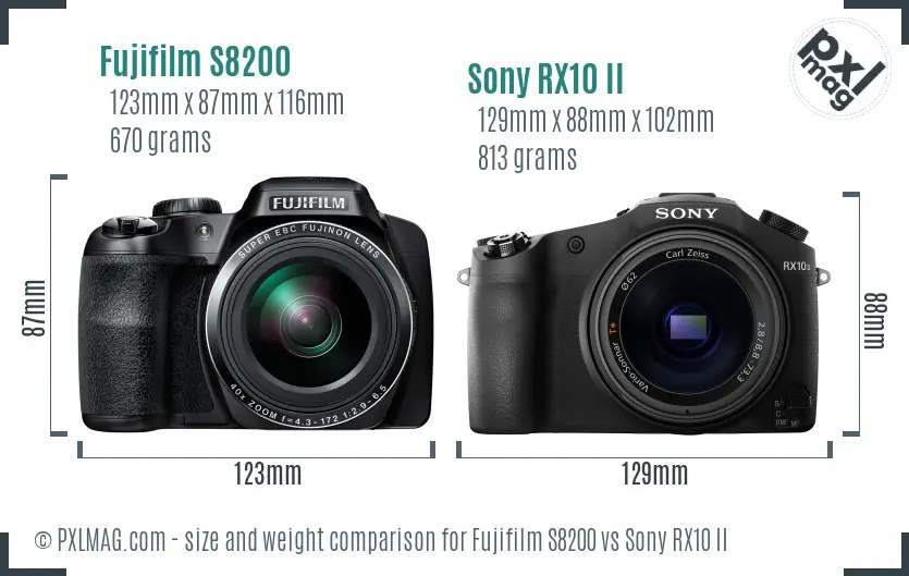 Fujifilm S8200 vs Sony RX10 II size comparison