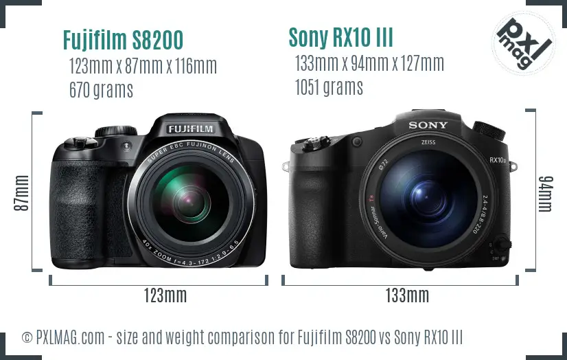 Fujifilm S8200 vs Sony RX10 III size comparison