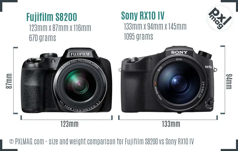 Fujifilm S8200 vs Sony RX10 IV size comparison