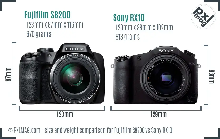 Fujifilm S8200 vs Sony RX10 size comparison
