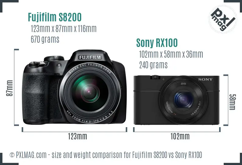 Fujifilm S8200 vs Sony RX100 size comparison