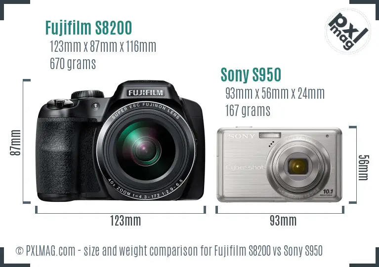 Fujifilm S8200 vs Sony S950 size comparison