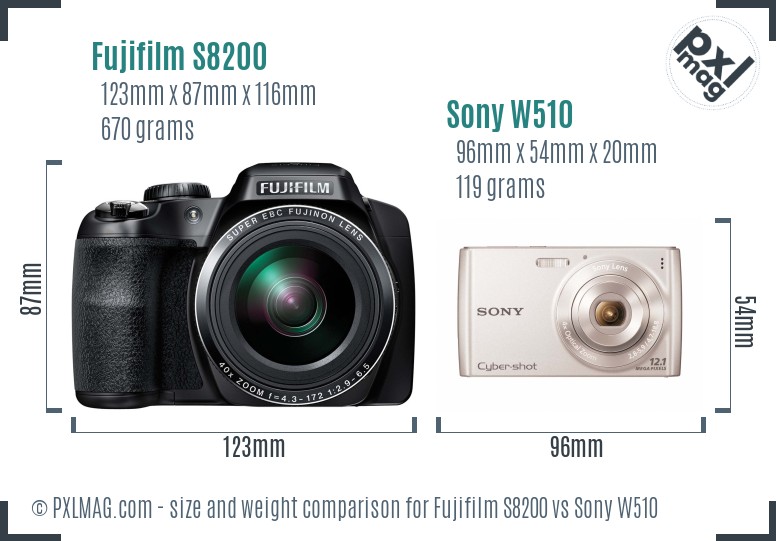 Fujifilm S8200 vs Sony W510 size comparison