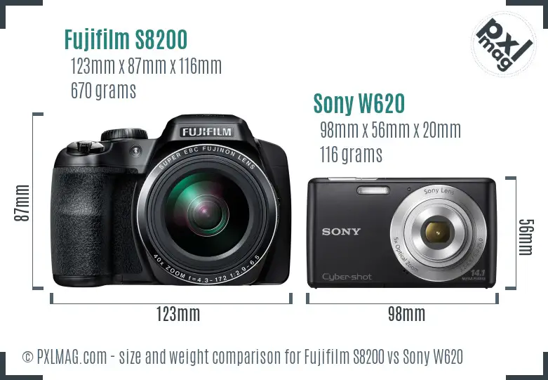 Fujifilm S8200 vs Sony W620 size comparison