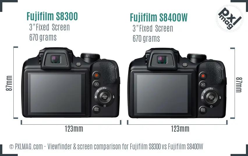 Fujifilm S8300 vs Fujifilm S8400W Screen and Viewfinder comparison