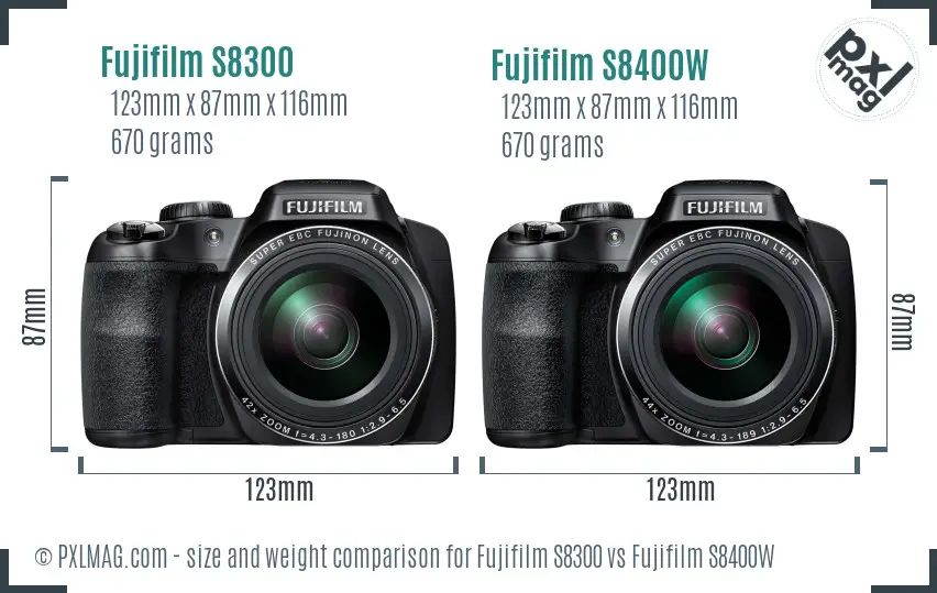 Fujifilm S8300 vs Fujifilm S8400W size comparison