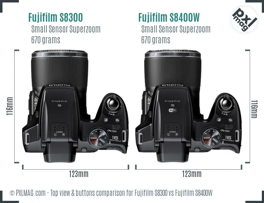 Fujifilm S8300 vs Fujifilm S8400W top view buttons comparison