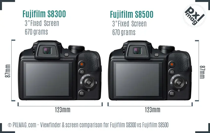Fujifilm S8300 vs Fujifilm S8500 Screen and Viewfinder comparison
