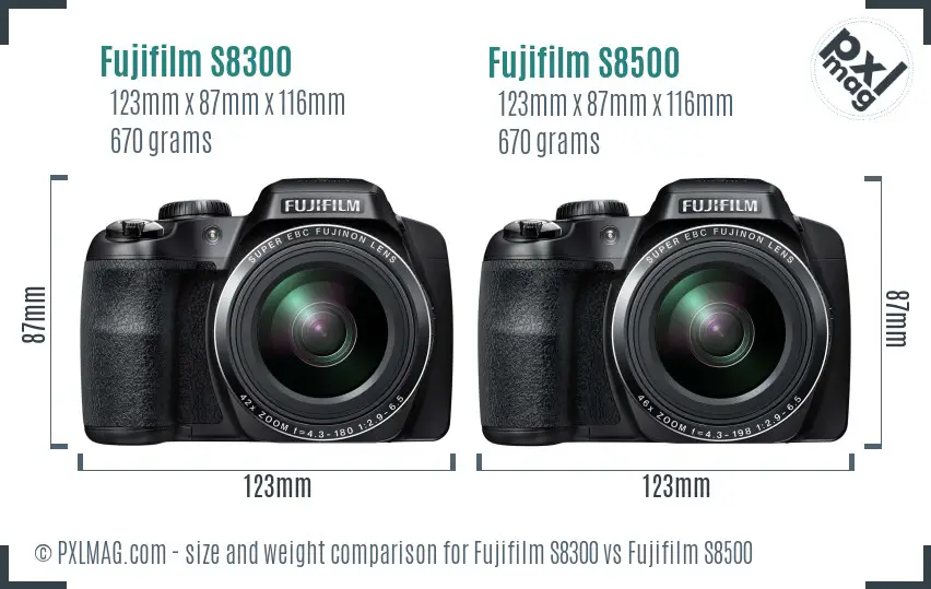 Fujifilm S8300 vs Fujifilm S8500 size comparison