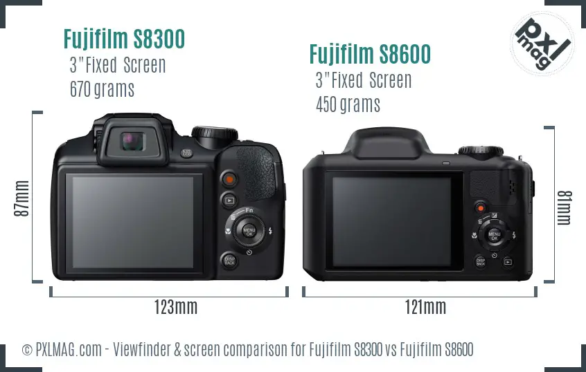 Fujifilm S8300 vs Fujifilm S8600 Screen and Viewfinder comparison
